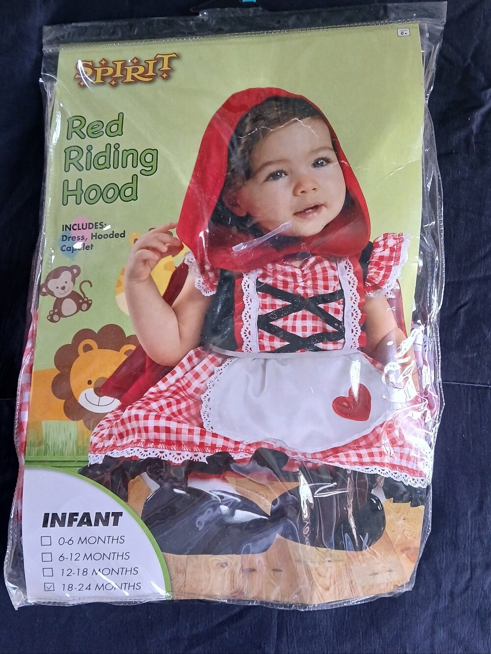 Spirit Infant Red Riding Hood Costume with White Apron and Black Accents